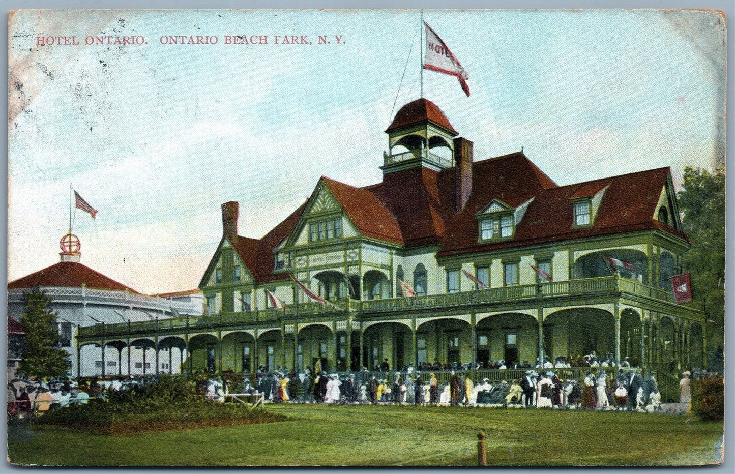 ONTARIO BEACH NY HOTEL ONTARIO 1911 ANTIQUE POSTCARD w/ CORK CANCEL