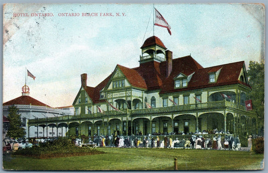 ONTARIO BEACH NY HOTEL ONTARIO 1911 ANTIQUE POSTCARD w/ CORK CANCEL