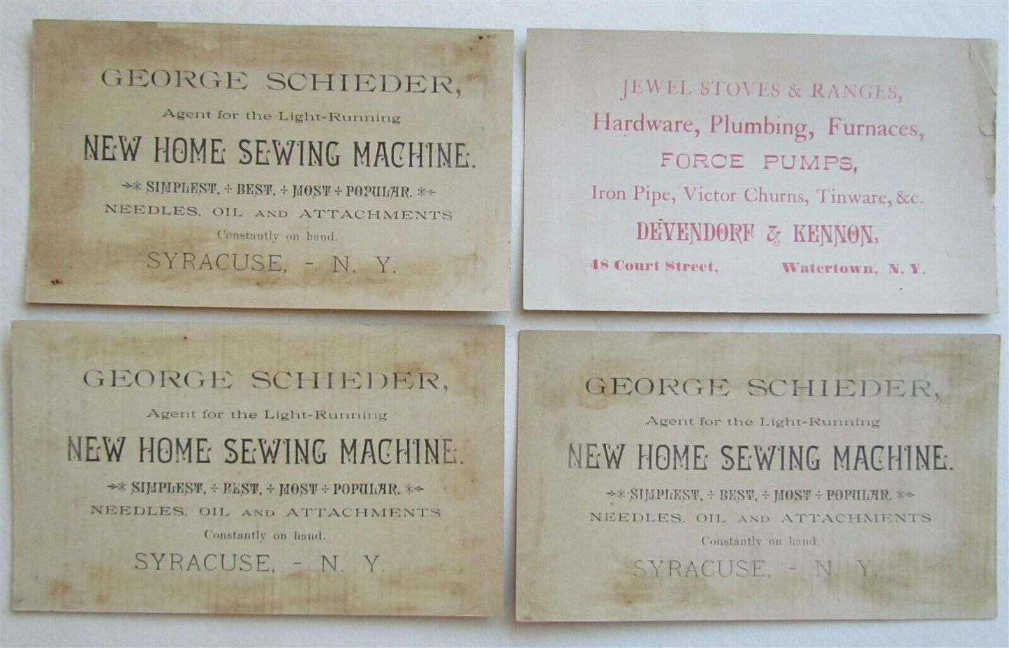 ORANGE MA GEORGE SCHIEDER SEWING MACHINES SET OF 4 ANTIQUE VICTORIAN TRADE CARDS