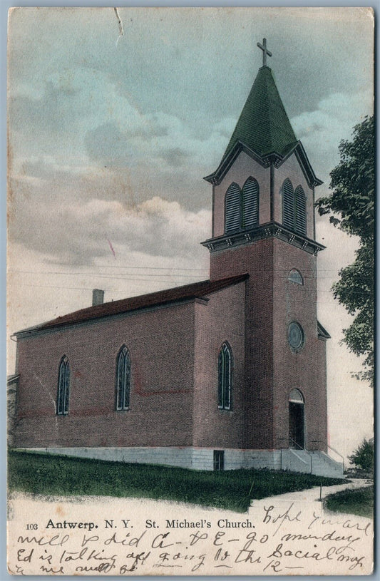 ANTWERP NY AST.MICHAEL'S CHURCH UNDIVIDED ANTIQUE POSTCARD