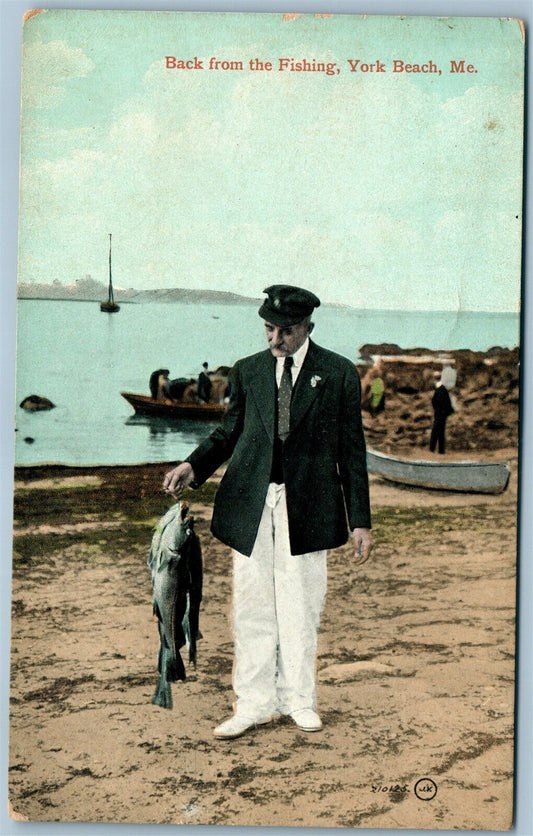 YORK BEACH ME FISHING ANTIQUE POSTCARD