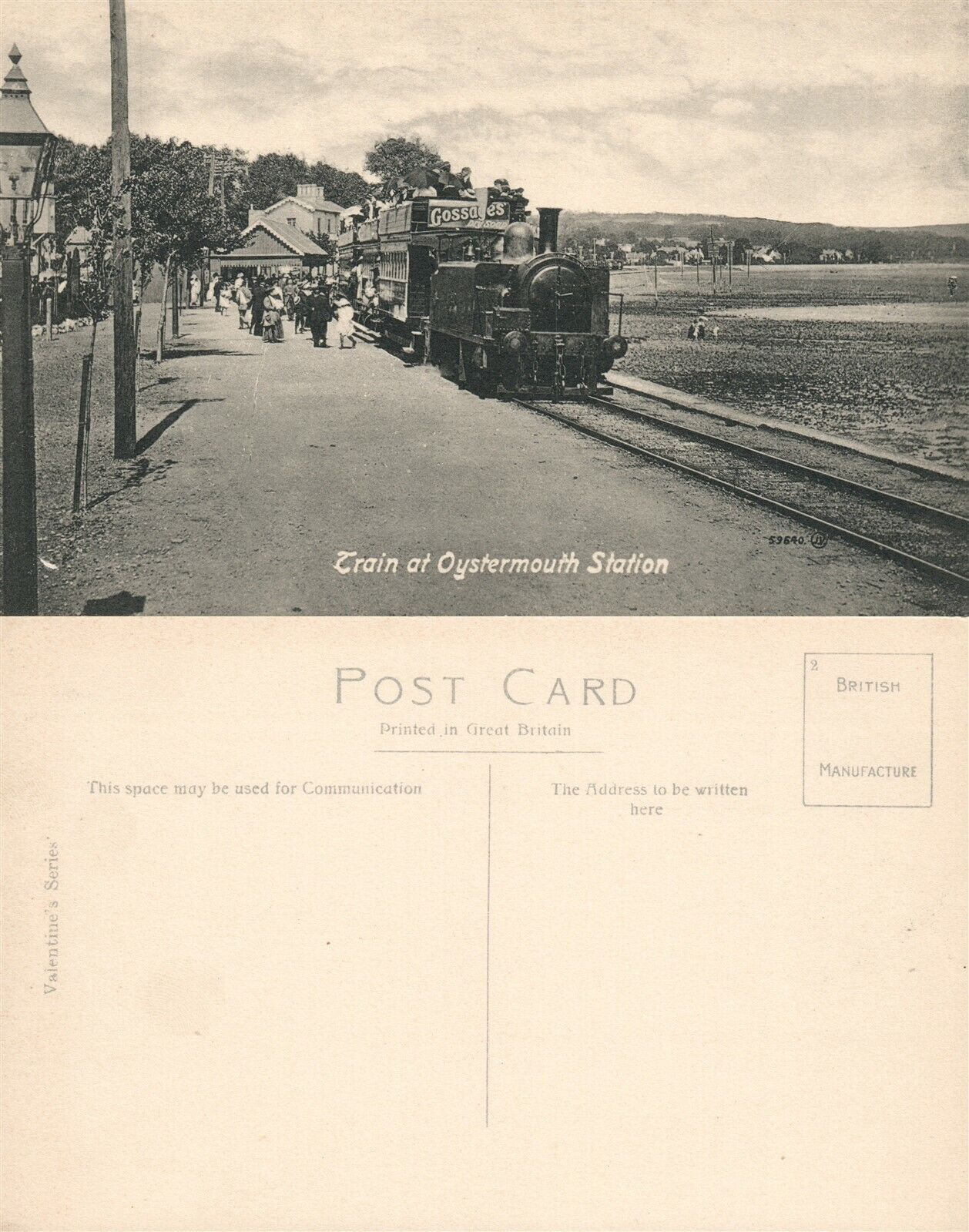 TRAIN AT OYSTERMOUTH RAILROAD STATION SWANSEA UK ANTIQUE POSTCARD railway depot