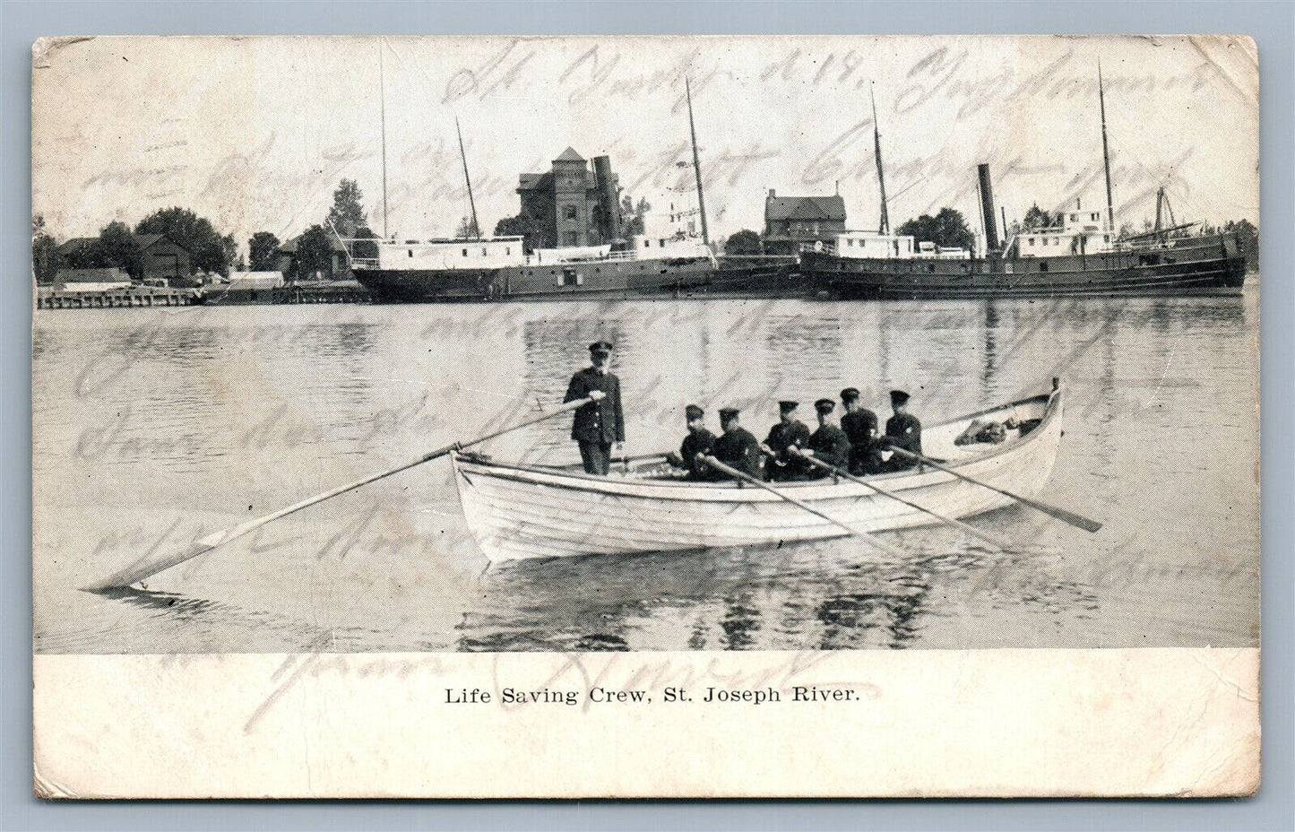 ST.JOSEPH RIVER MI LIFE SAVING CREW ANTIQUE POSTCARD