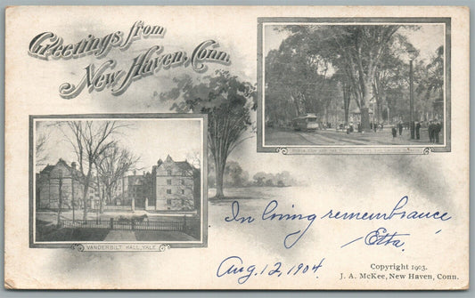 NEW HAVEN CT GREETINGS ANTIQUE POSTCARD