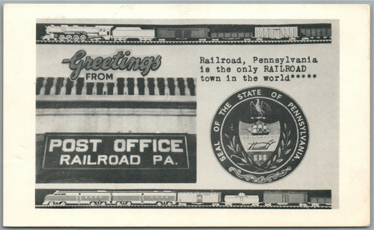 RAILROAD PA POST OFFICE VINTAGE POSTCARD