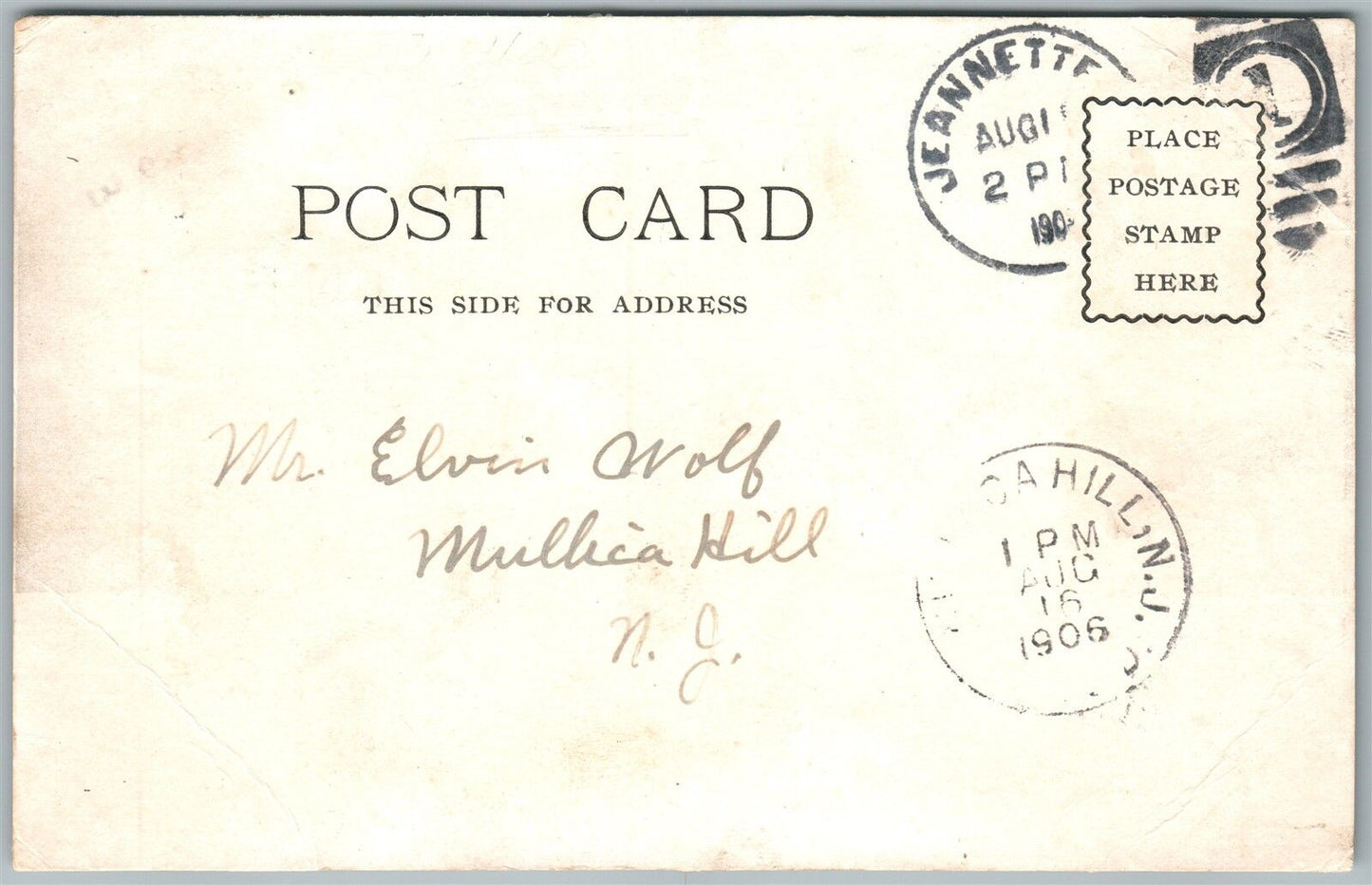 JEANNETTE PA PENNSYLVANIA RUBBER COMPANY 1906 ANTIQUE POSTCARD w/ CORK CANCEL