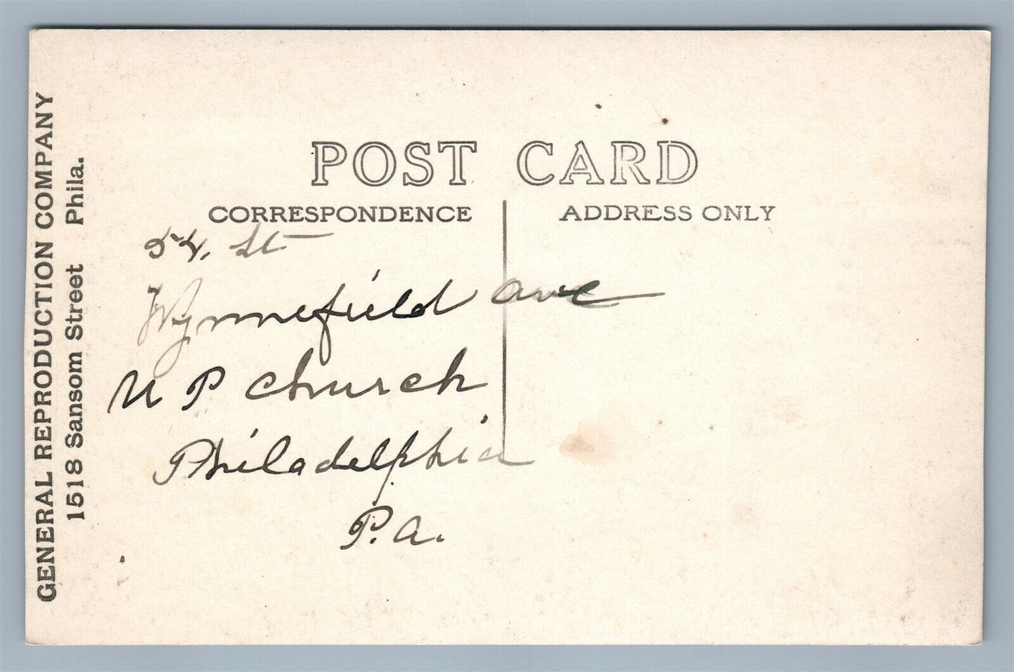 PHILADELPHIA PA WYNNEFIELD AVE. M.P. CHURCH ANTIQUE REAL PHOTO POSTCARD RPPC