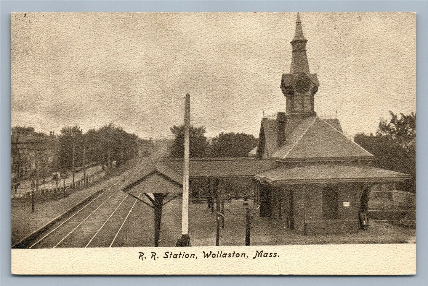 WOLLASTON MA RAILROAD STATION ANTIQUE POSTCARD RAILWAY DEPOT