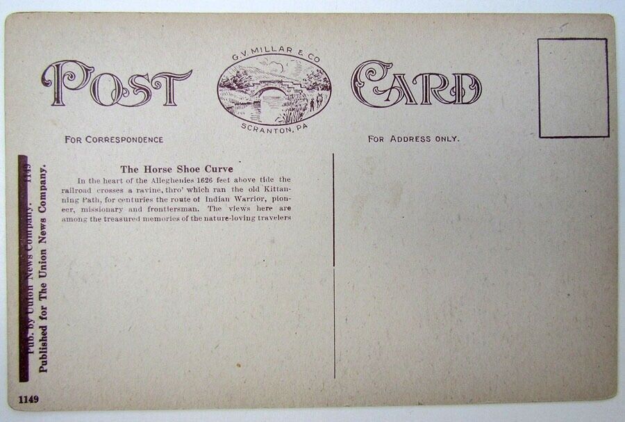 VINTAGE POSTCARD PENNSYLVANIA RAILROAD HORSESHOE CURVE railway train