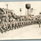MILITARY UNIT MARCHING w/ AMERICAN FLAGS ANTIQUE REAL PHOTO POSTCARD RPPC