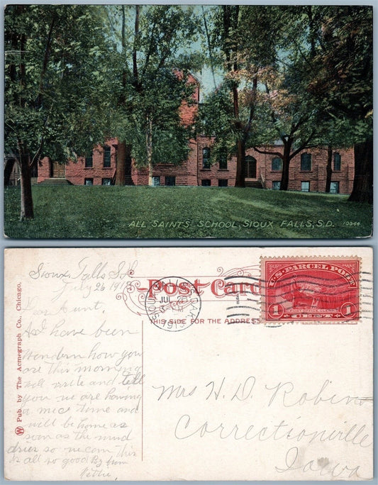 SIOUX FALLS S.D.ALL SAINTS SCHOOL 1913 ANTIQUE POSTCARD