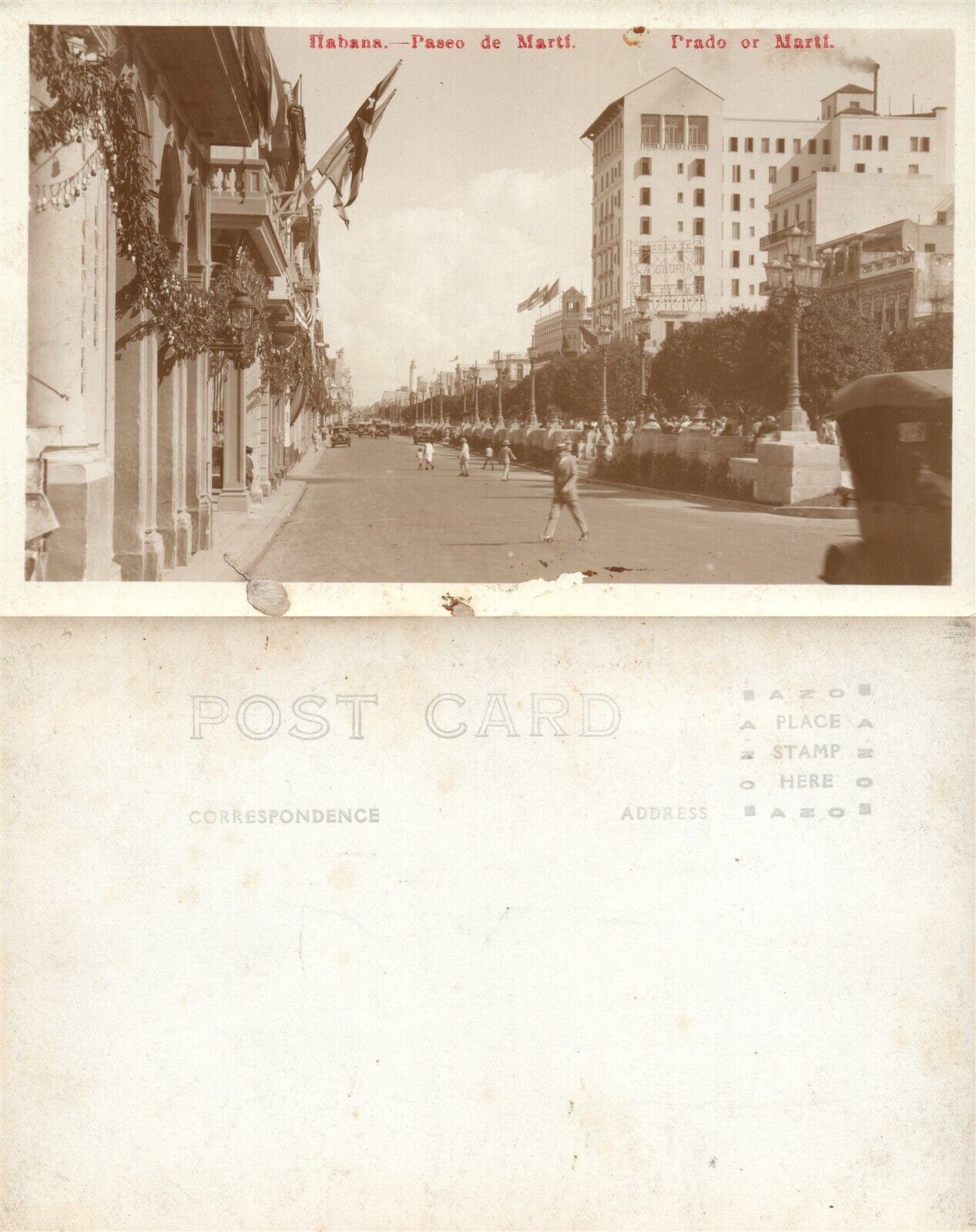 HABANA CUBA PASEO DE MARTI ANTIQUE REAL PHOTO POSTCARD RPPC