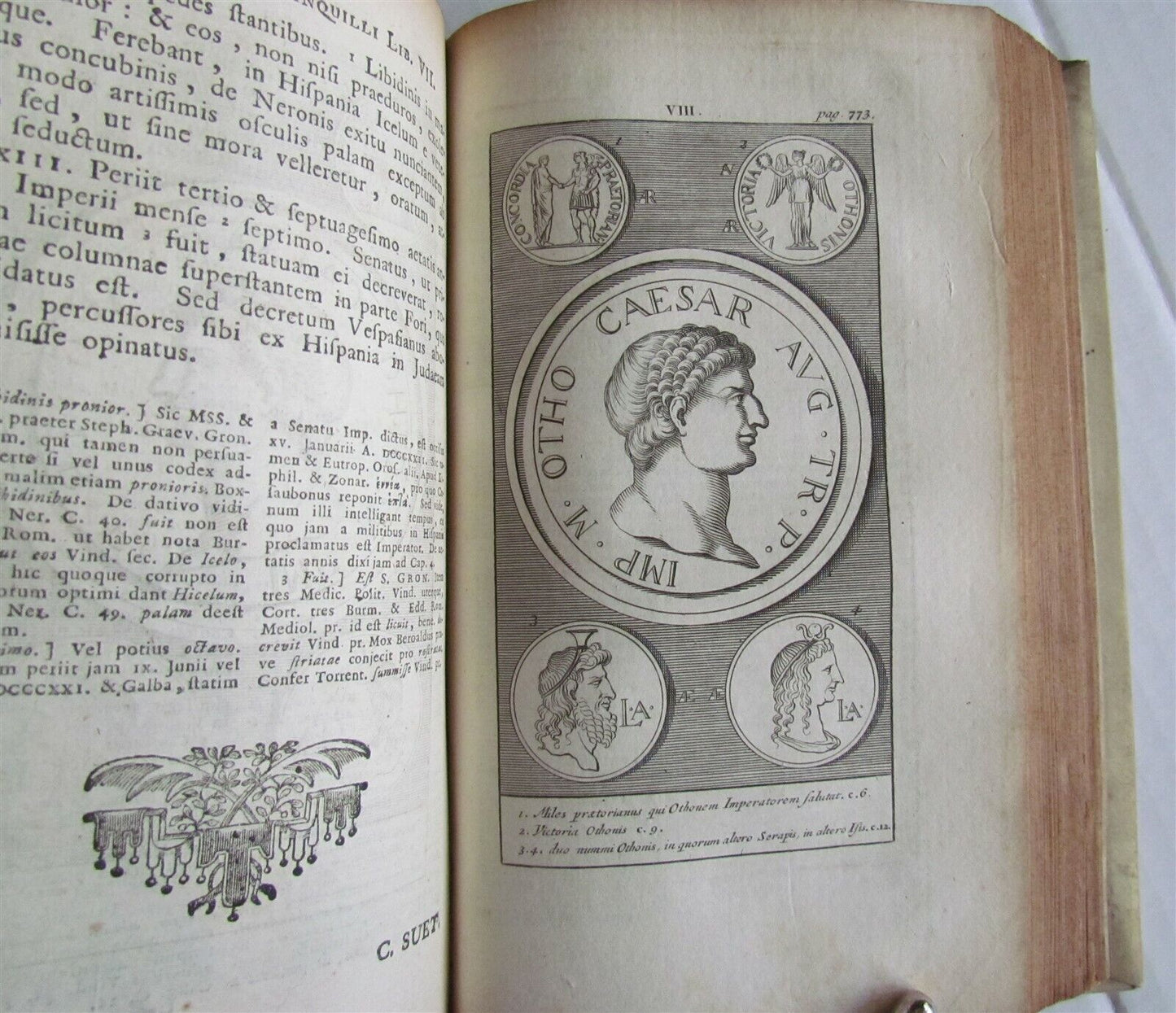 1751 SUETONIUS TWELVE CEAESARS ILLUSTRATED antique BLINDSTAMPED VELLUM BINDING