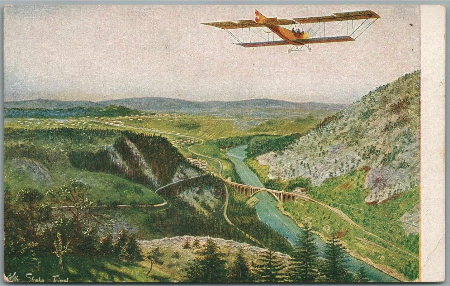 EARLY AVIATION AEROPLANE SCENE ANTIQUE POSTCARD
