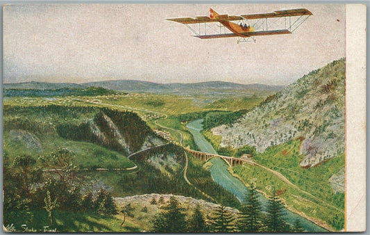 EARLY AVIATION AEROPLANE SCENE ANTIQUE POSTCARD