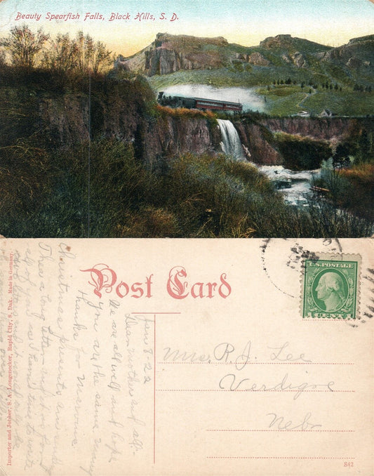 BLACK HILLS S.D. SPEARFISH FALLS ANTIQUE POSTCARD