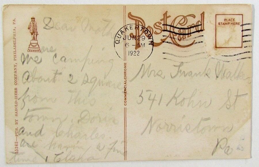 ANTIQUE POSTCARD - BUSH HOUSE QUAKERTOWN BUCKS COUNTY PA