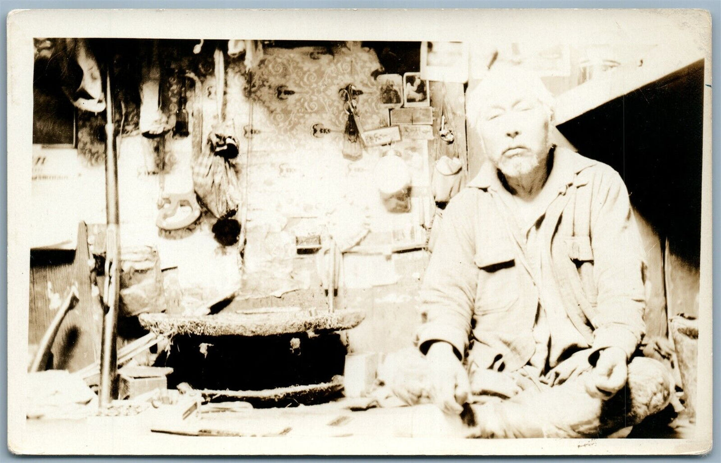 ESKIMO OLD MAN AT HOME ANTIQUE REAL PHOTO POSTCARD RPPC