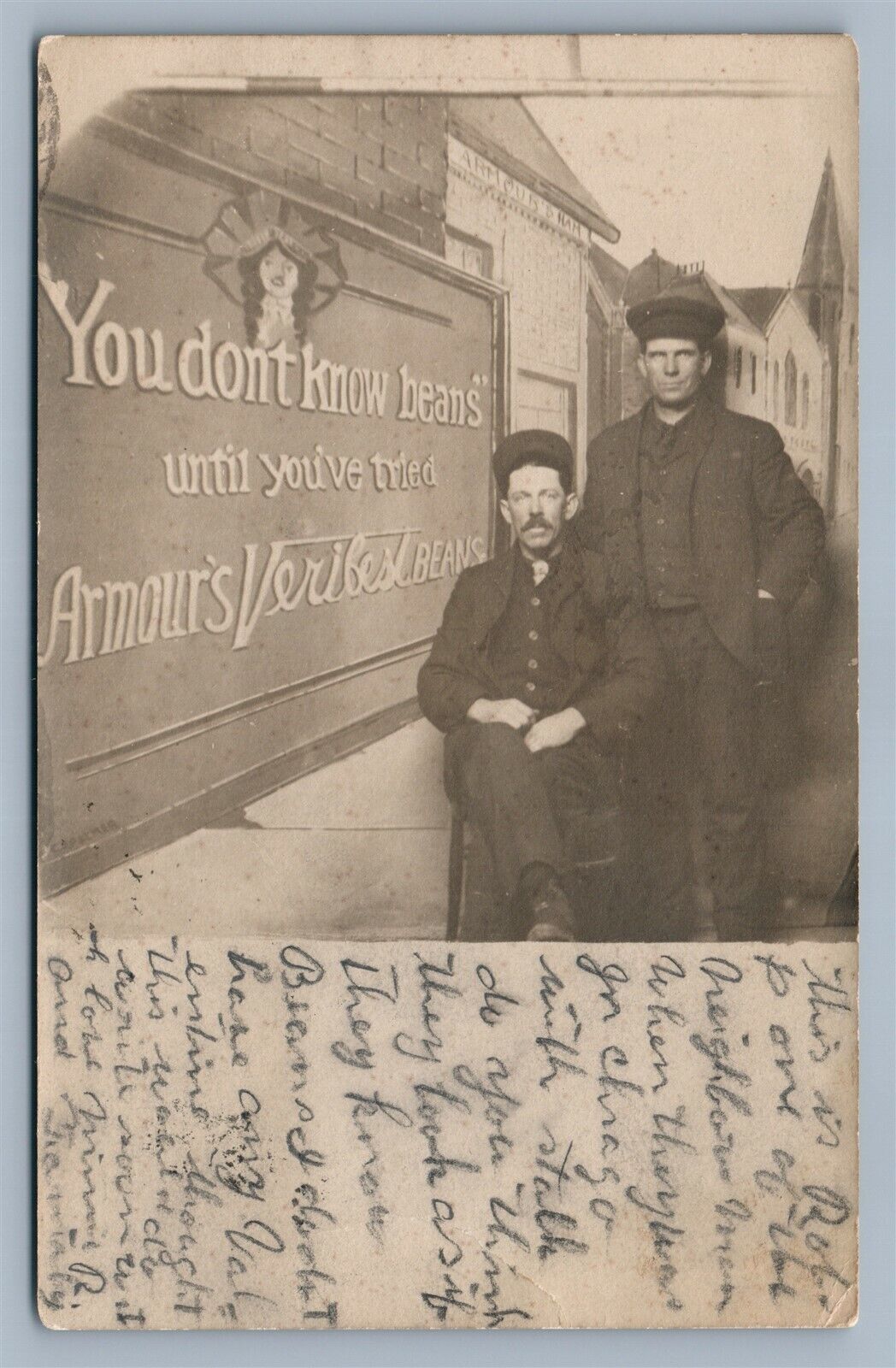 ARMOUR'S VERIBEST BEANS ADVERTISING ANTIQUE REAL PHOTO POSTCARD RPPC