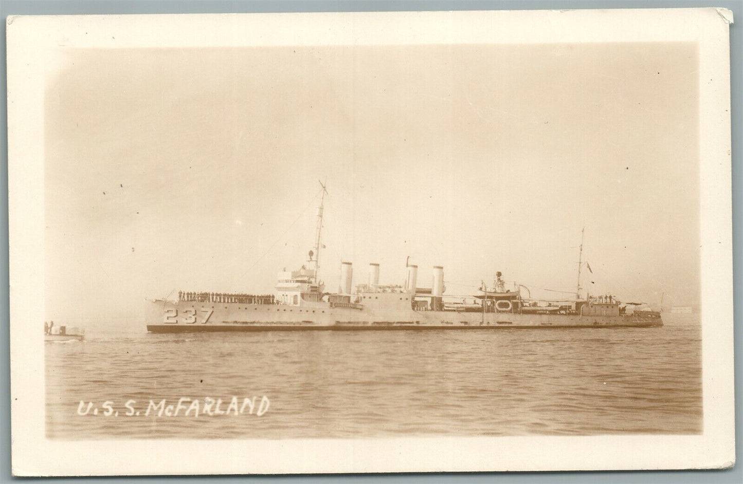 MILITARY SHIP USS McFARLAND ANTIQUE REAL PHOTO POSTCARD RPPC