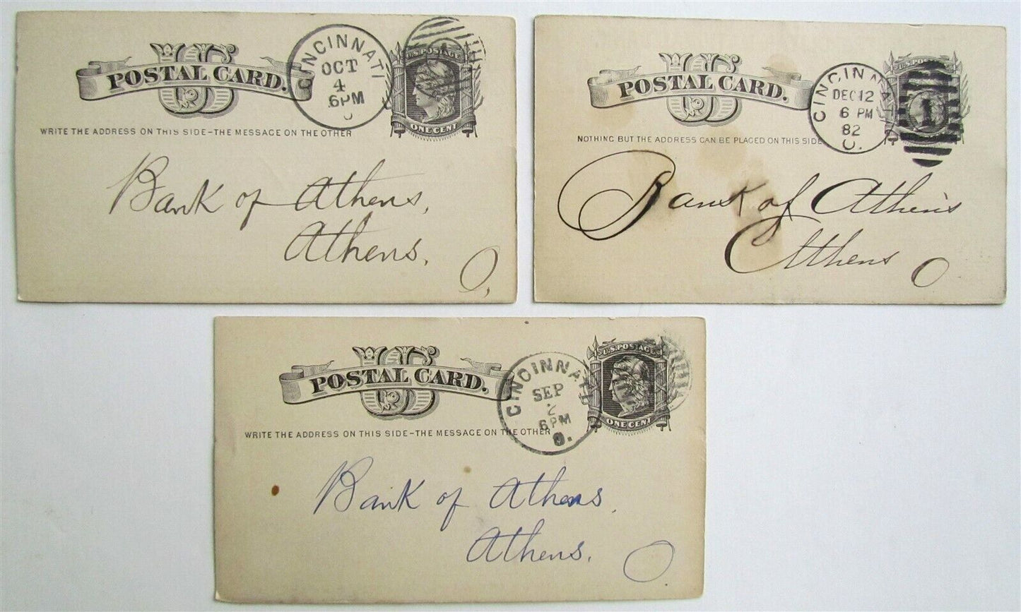 1881 LOT of 3 CINCINNATI OHIO BANKS ANTIQUE STATEMENT CARDS POSTCARDS