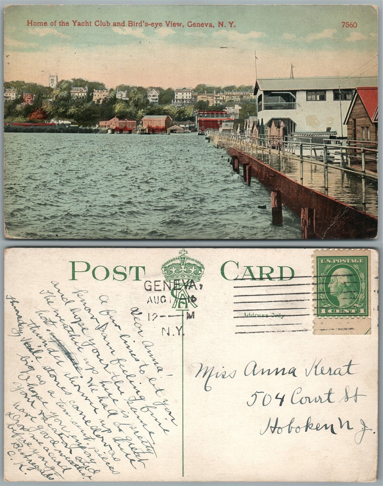 GENEVA N.Y. YACHT CLUB 1910 ANTIQUE POSTCARD