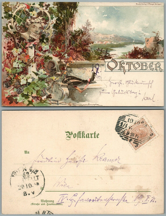 ARTIST SIGNED ART NOUVEAU ANTIQUE POSTCARD w/ STAMP