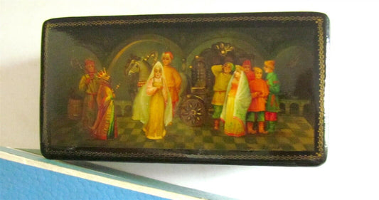 RUSSIAN FEDOSKINO LACQUER BOX TSAR'S WEDDING hand painted VINTAGE paper mache