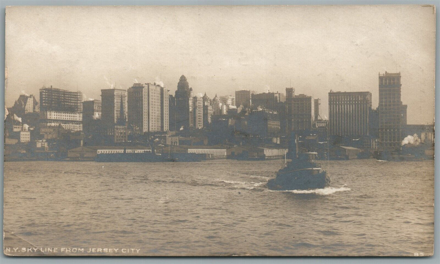 NEW YORK NY SKYLNE FROM JERSEY CITY VINTAGE HOME REAL PHOTO POSTCARD RPPC