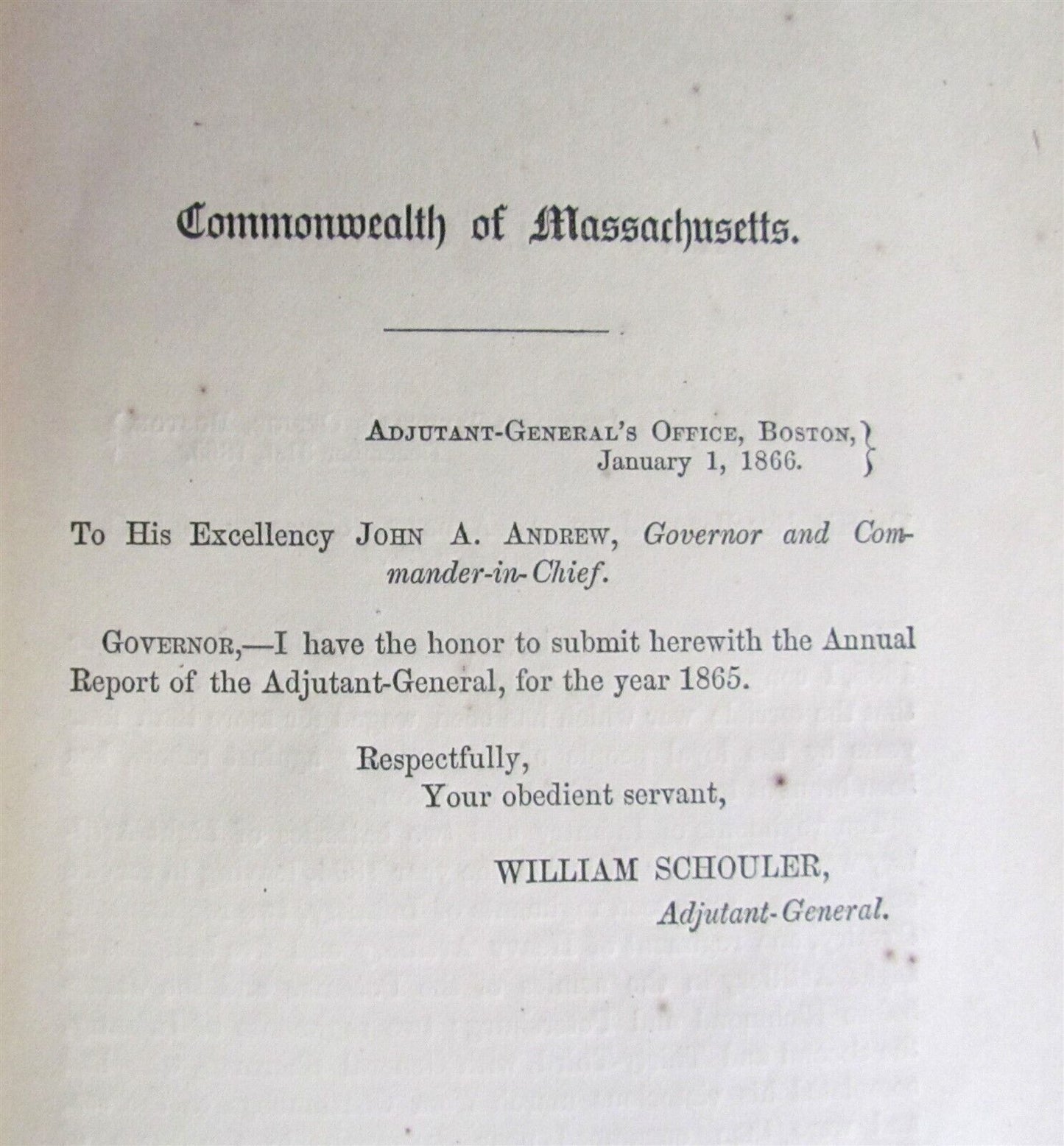 1866 ANNUAL REPORT of ADJUTANT GENERAL of MASSACHUSETTS antique AMERICANA