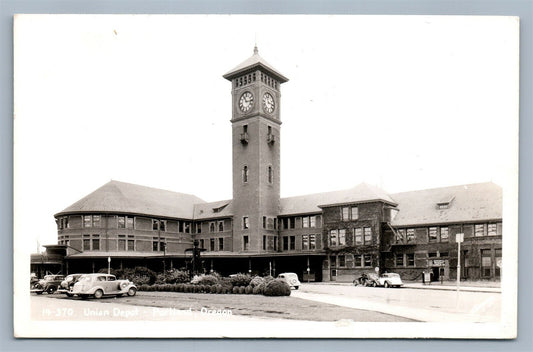 PORTLAND OR RAILROAD STATION ANTIQUE REAL PHOTO POSTCARD RPPC RAILWAY DEPOT