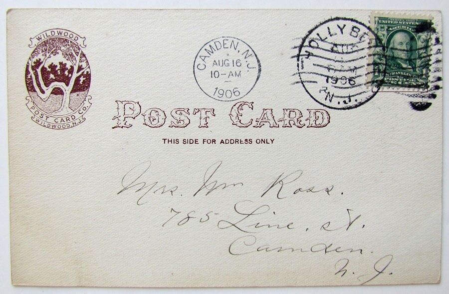 VINTAGE 1906 UNDIVIDED POSTCARD FISHERMEN UNLOADING MORNING CATCH HOLLY BEACH NJ