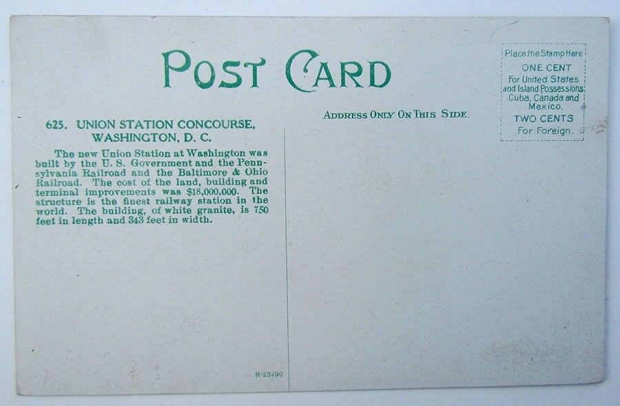 VINTAGE POSTCARD UNION STATION CONCOURSE WASHINGTON DC train railroad railway