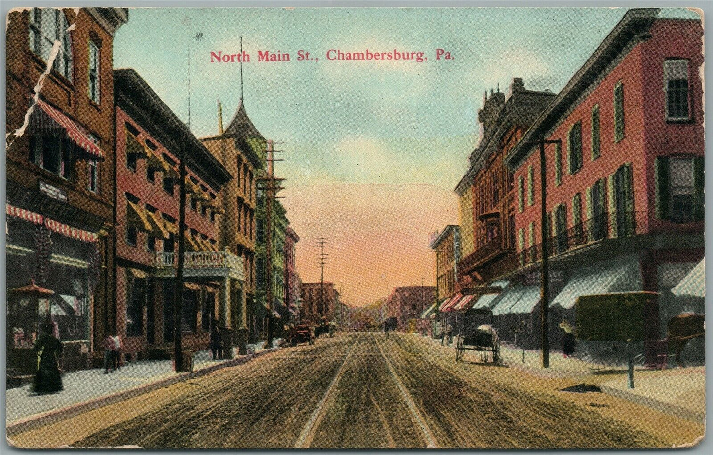 CHAMBERSBURG PA NORTH MAIN STREET ANTIQUE POSTCARD
