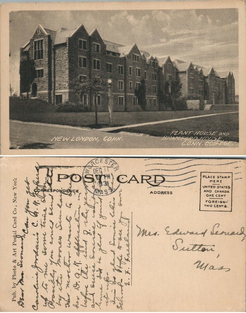 NEW LONDON CT PLANT HOUSE & BRANFORD HOUSE CONN. COLLEGE ANTIQUE POSTCARD