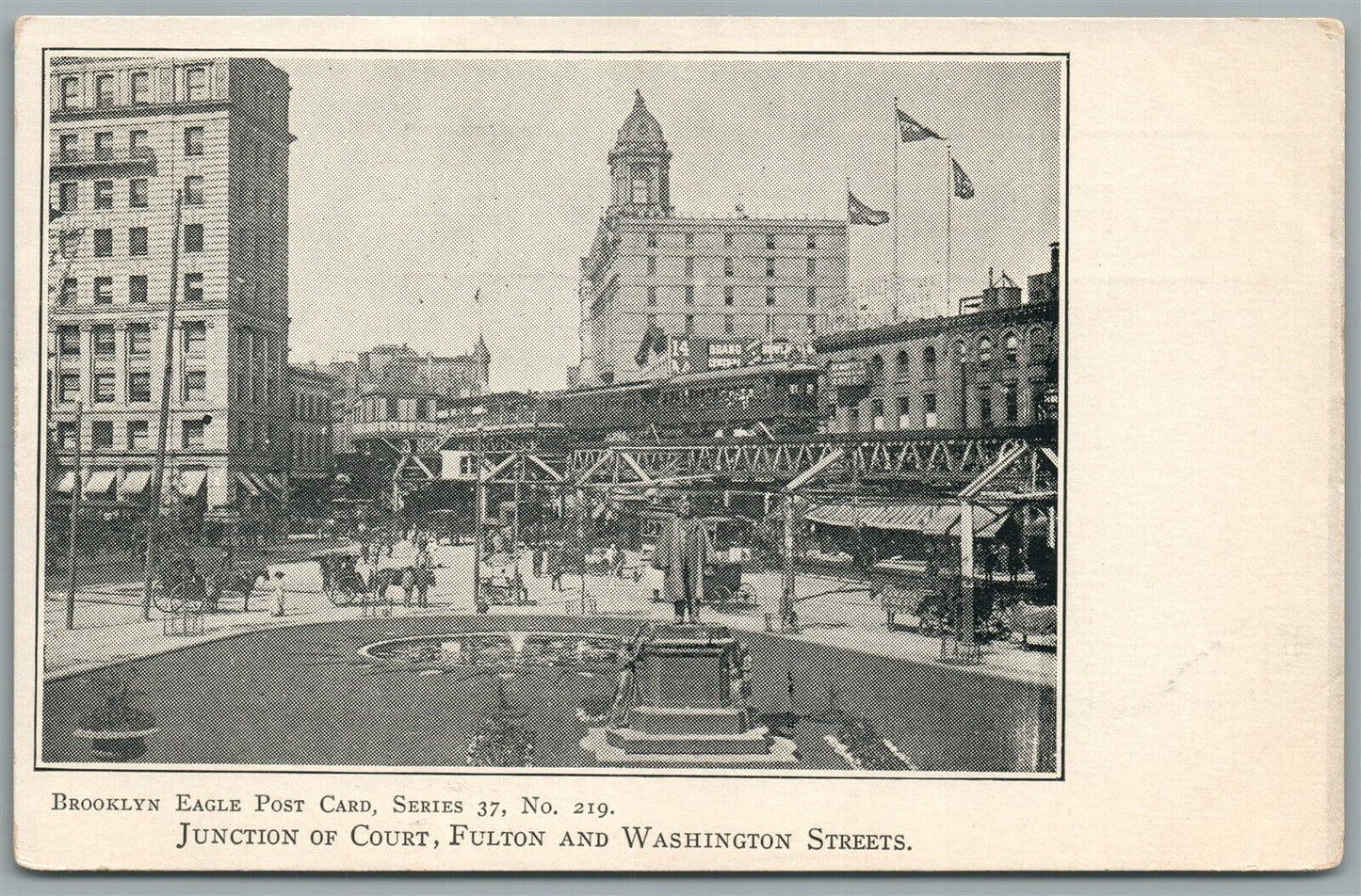 BROOKLYN NY COURT FULTON & WASHINGTON STREETS JUNCTION ANTIQUE POSTCARD