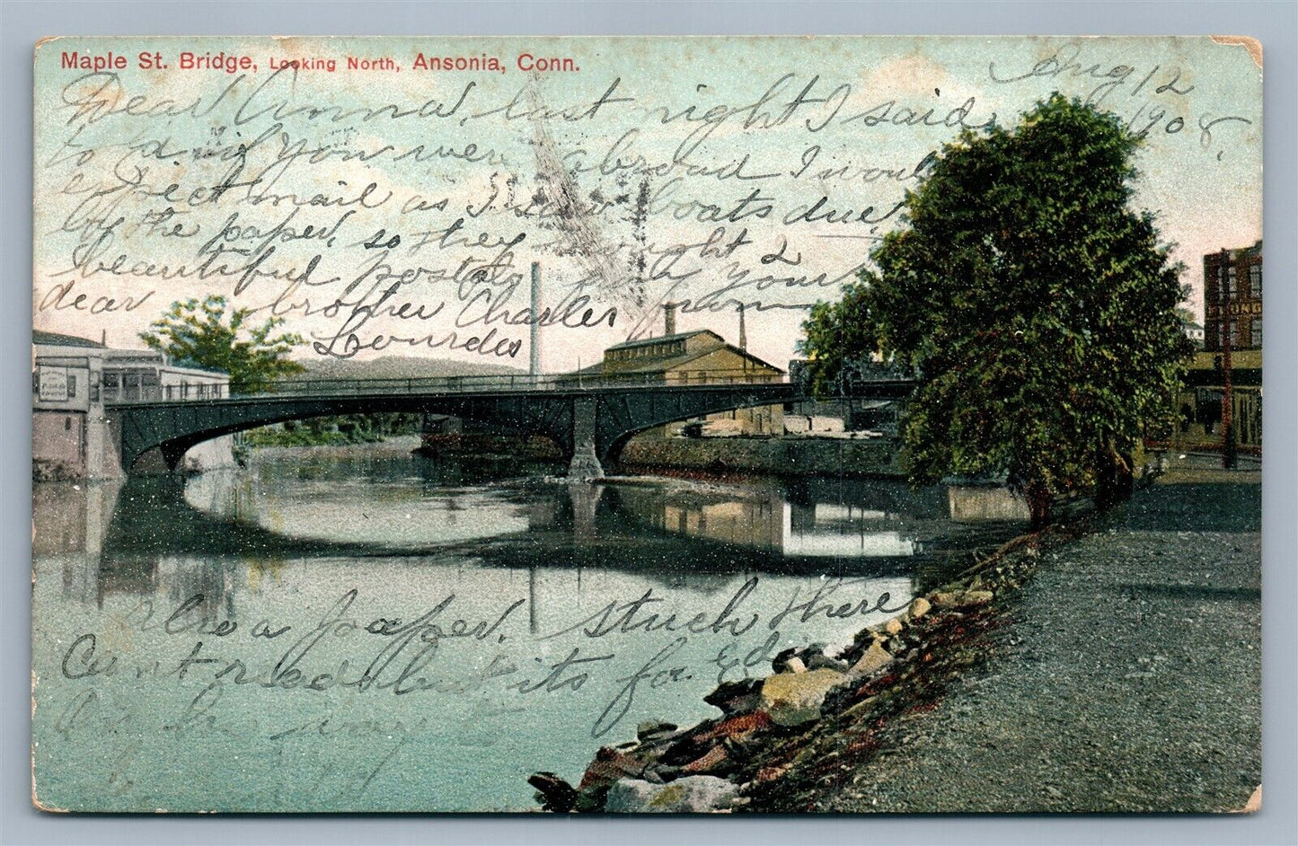 ANSONIA CT MAPLE STREET BRIDGE ANTIQUE POSTCARD