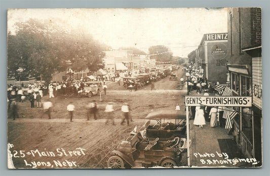 LYONS NE MAIN STREET ANTIQUE REAL PHOTO POSTCARD RPPC