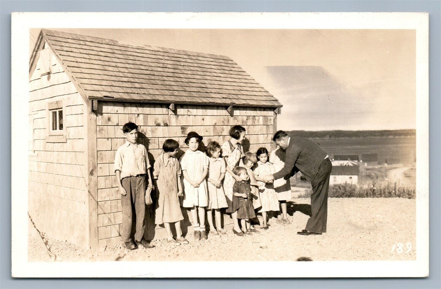 AMERICAN INDIAN KIDS PLEASANT POINT RESERVATION ANTIQUE REAL PHOTO POSTCARD RPPC