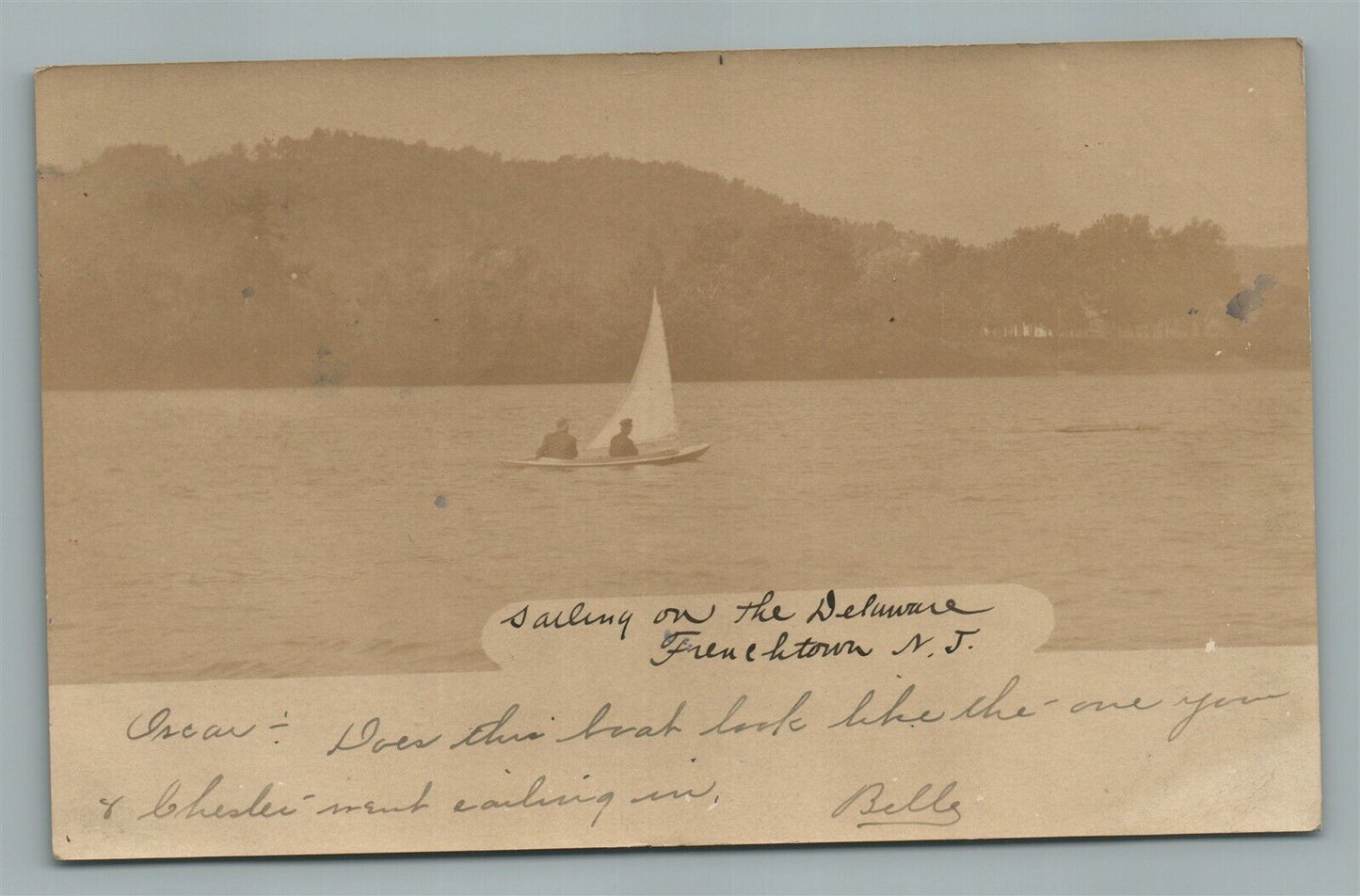 FRENCHTOWN NJ SAILING ON DELAWARE ANTIQUE REAL PHOTO POSTCARD RPPC