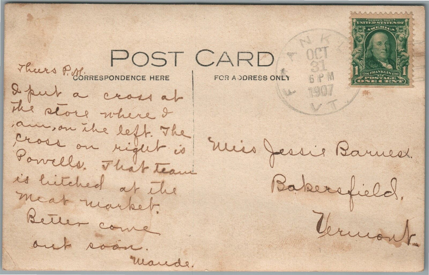 FRANKLIN VT STREET SCENE ANTIQUE REAL PHOTO POSTCARD RPPC