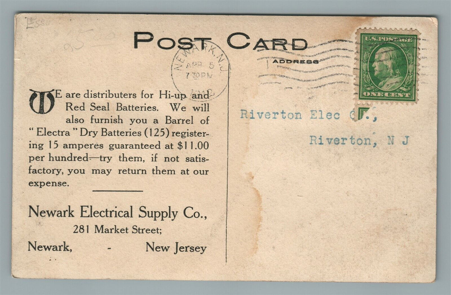 NEWARK NJ ELECTRICAL SUPPLY CO. ADVERTISING ANTIQUE REAL PHOTO POSTCARD RPPC