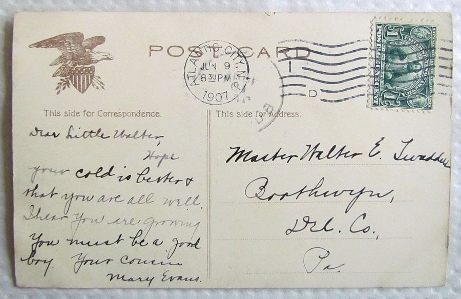 SHOOTING THE LIFE LINE AT ATLANTIC CITY N.J. 1907 ANTIQUE POSTCARD