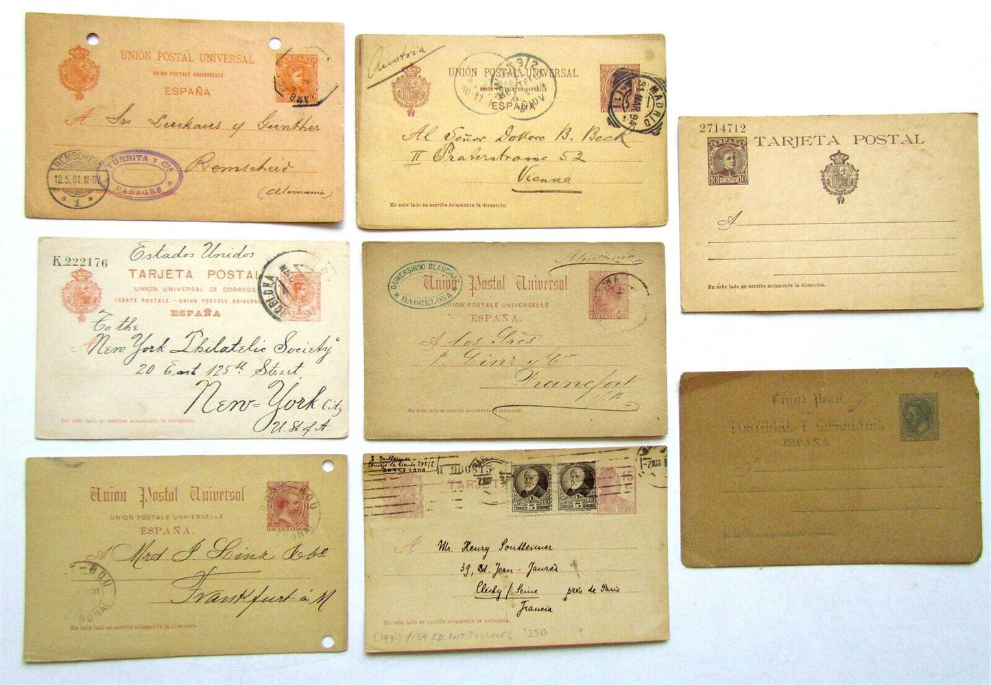 SPAIN PORTUGAL GIBRALTAR lot of 8 ANTIQUE POSTCARDS STATIONERY CARDS