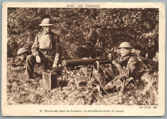 MACHINE GUN BRITISH TROOPS TRAINING in ENGLAND ANTIQUE POSTCARD