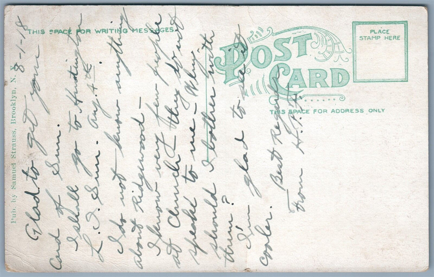 BROOKLYN NY BENSONHURST WATER SCENE ANTIQUE POSTCARD