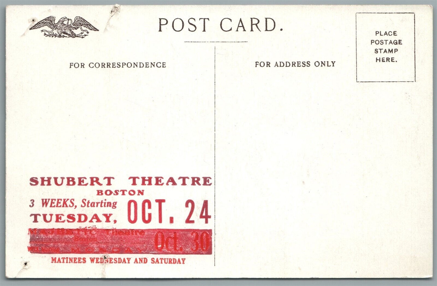 BOSTON MA SHUBERT THEATRE ANTIQUE POSTCARD