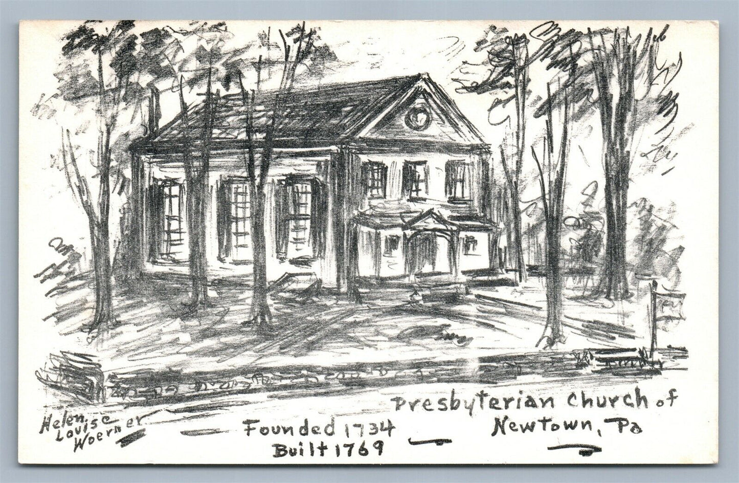NEWTOWN BUCKS COUNTY PA PRESBYTERIAN CHURCH VINTAGE POSTCARD