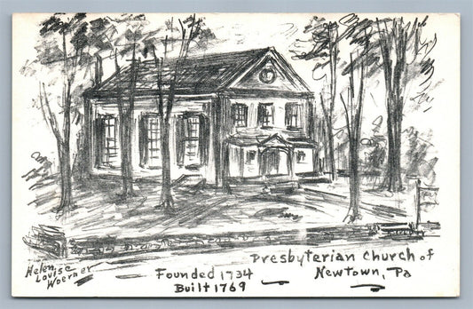 NEWTOWN BUCKS COUNTY PA PRESBYTERIAN CHURCH VINTAGE POSTCARD