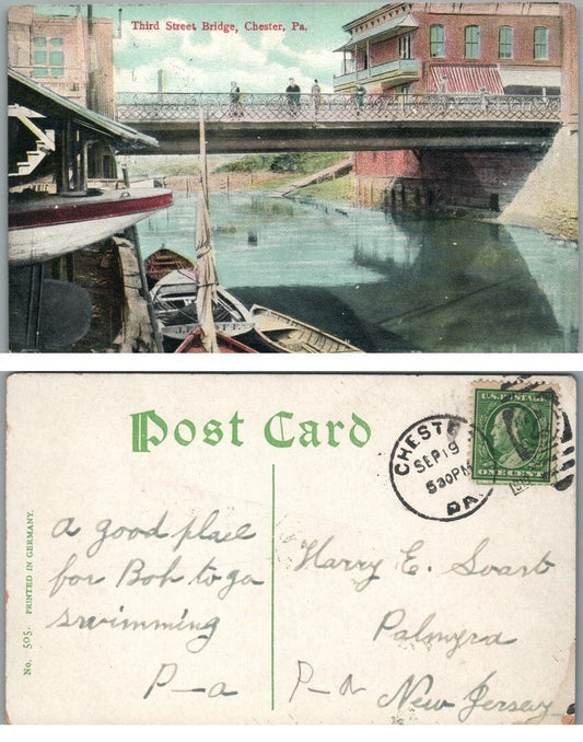 THIRD STREET BRIDGE CHESTER PA ANTIQUE 1919 POSTCARD